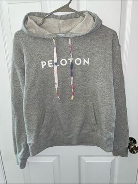 Peloton Gray Hoodie with Tie-Dye Drawstrings